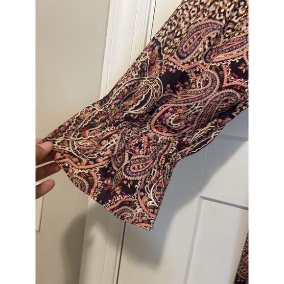 Anthropologie Maeve Smocked  Paisley Peasant Tie Sleeves Midi Dress Size Large - Picture 2 of 7